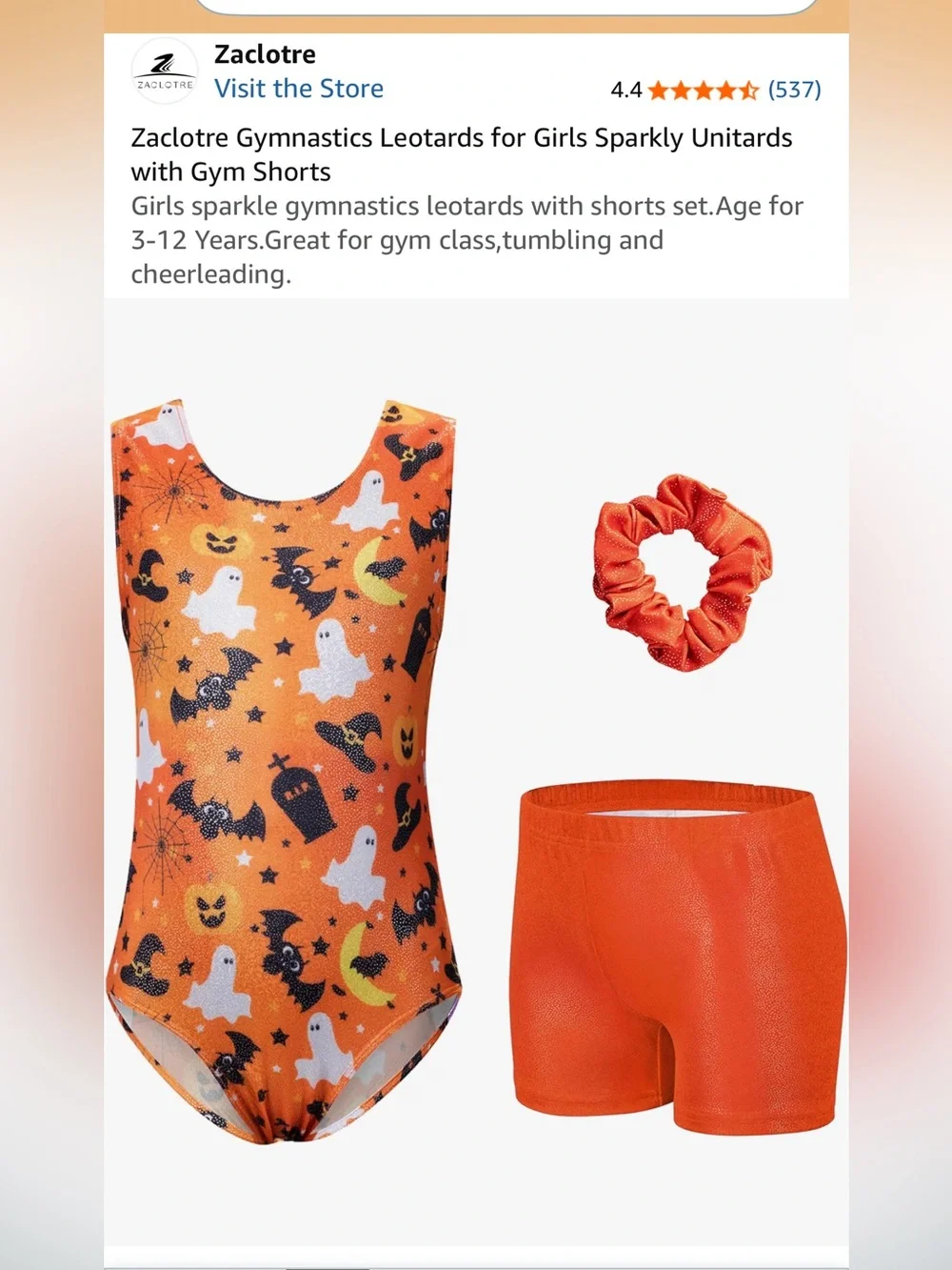 Girls Halloween leotard and short set